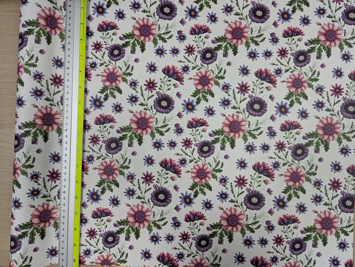 Smooth Vinyl - Flower Embroidery (Pink & Purple)