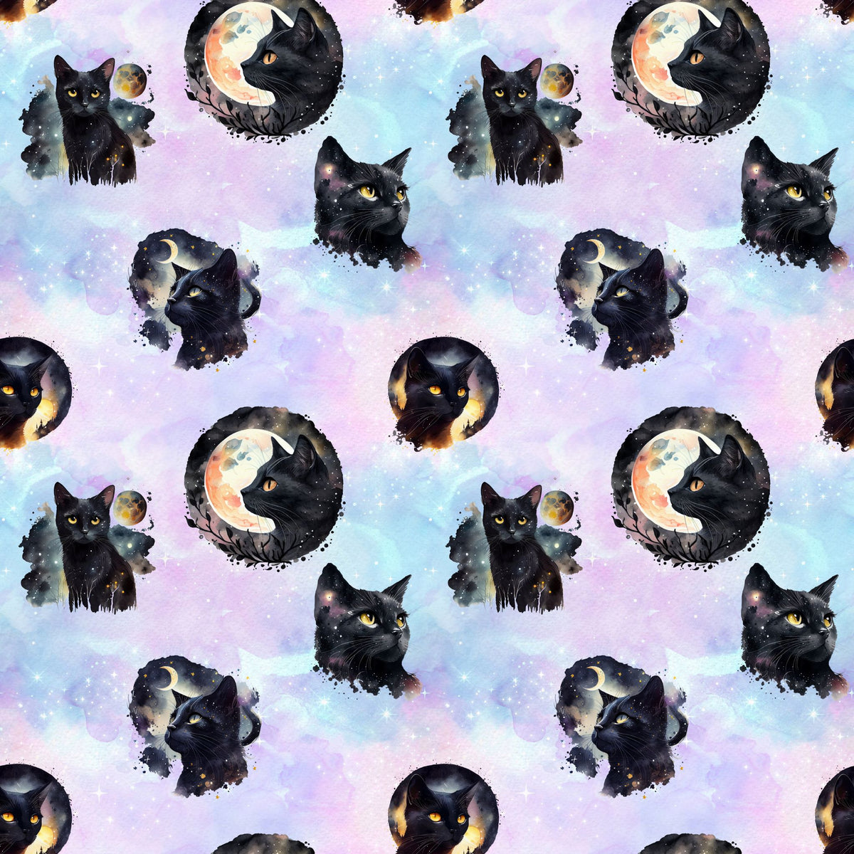 Cotton Lycra - Galaxy Cats (Cotton Candy) - By the yard