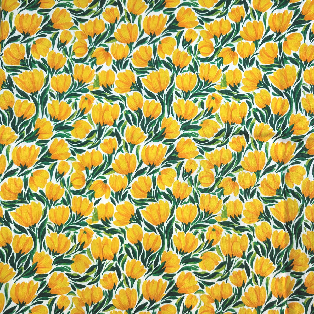Cotton Twill - Painted Yellow Tulips - 1 metre Pre-cut