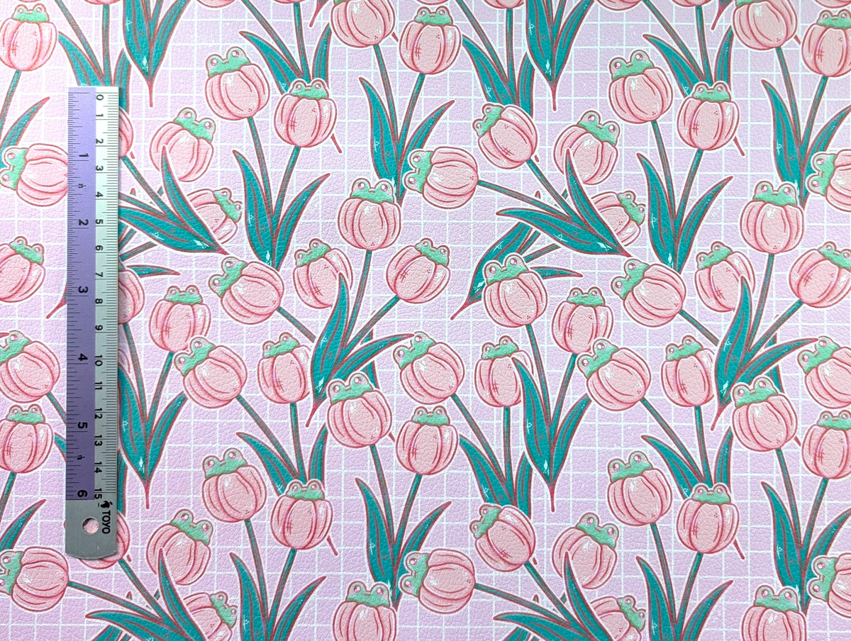 0.8mm Pebbled Vinyl - Frogs and Tulips (Purple)