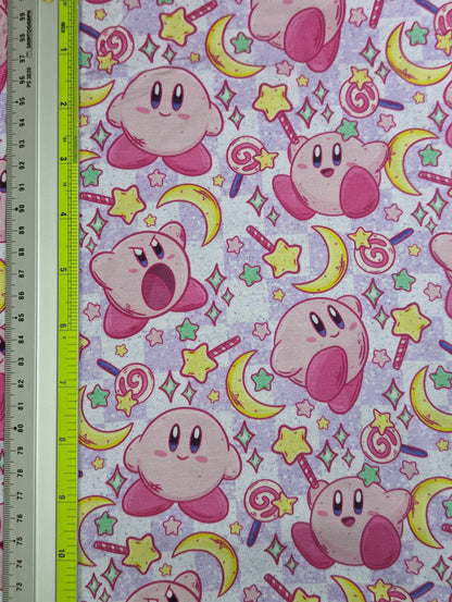 Bamboo Lycra - Pink Blob Hero (Purple Checks) - 1.5-yard Precut