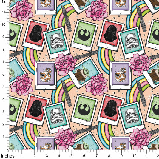 Cotton Twill - Space Wars Polaroids (Peach) - By the yard