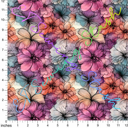 0.8mm Pebbled Vinyl - Alcohol Ink Flowers #4