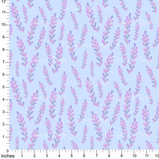 Cotton Twill - Acrylic Flowers - Lavender (Periwinkle) - By the metre