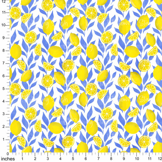 Cotton Twill - Summer Lemons (Leaves) - 1 metre Pre-cut