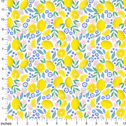 Cotton Twill - Summer Lemons (Toss-White) - 1 metre Pre-cut