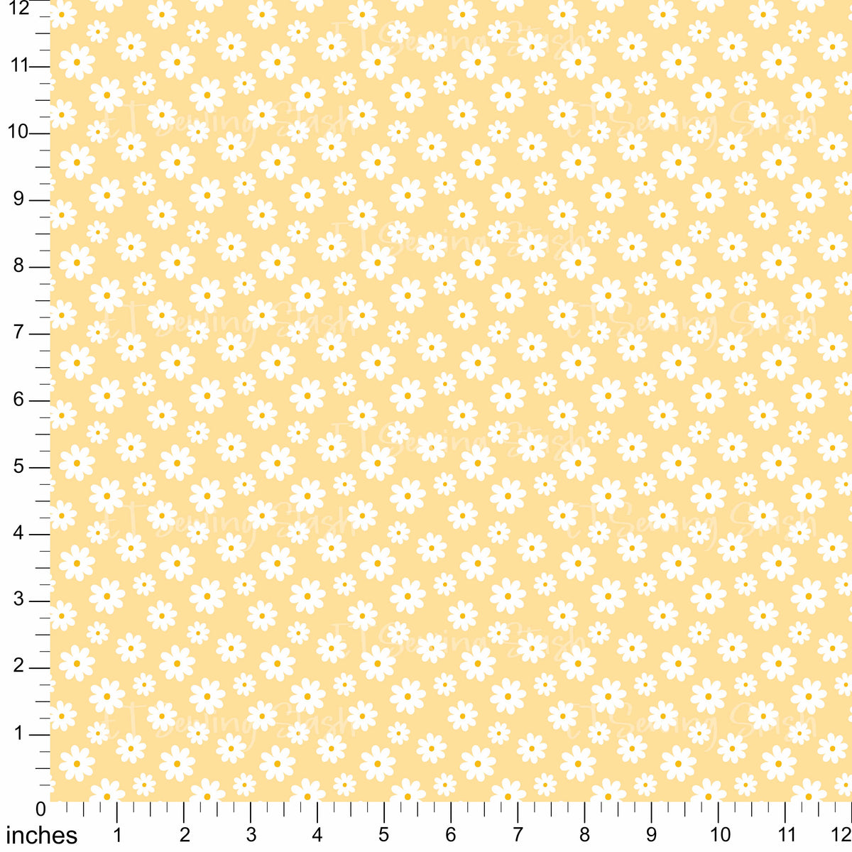 Cotton Twill - White Daisies in Eggnog - 1.5 yard Pre-cut