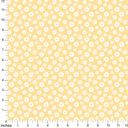 Cotton Twill - White Daisies in Eggnog - 1.5 yard Pre-cut