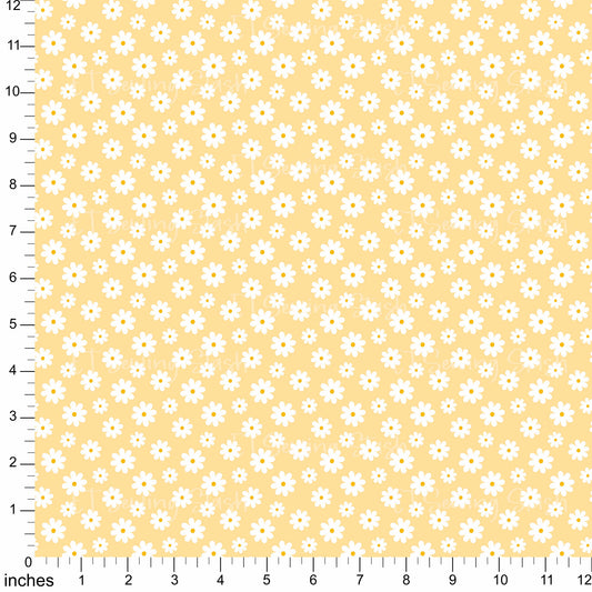 Cotton Twill - White Daisies in Eggnog - 1.5 yard Pre-cut
