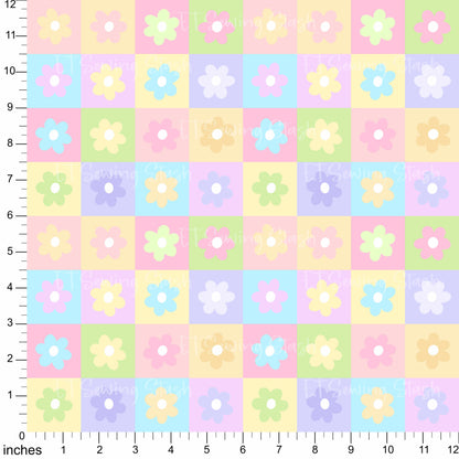 Cotton Twill - Simple Flower Tiles - 1 metre Pre-cut