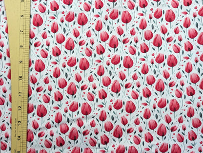 Cotton Twill - Bright Red Tulips - 1-metre Pre-cut