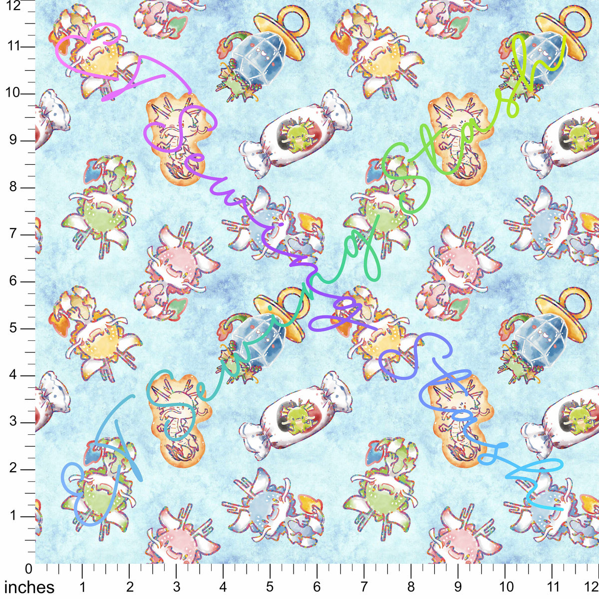 Cotton Lycra - [ET Sewing Stash X n2y88] Dragons (Sky Blue Wash) - 64-inch Precut