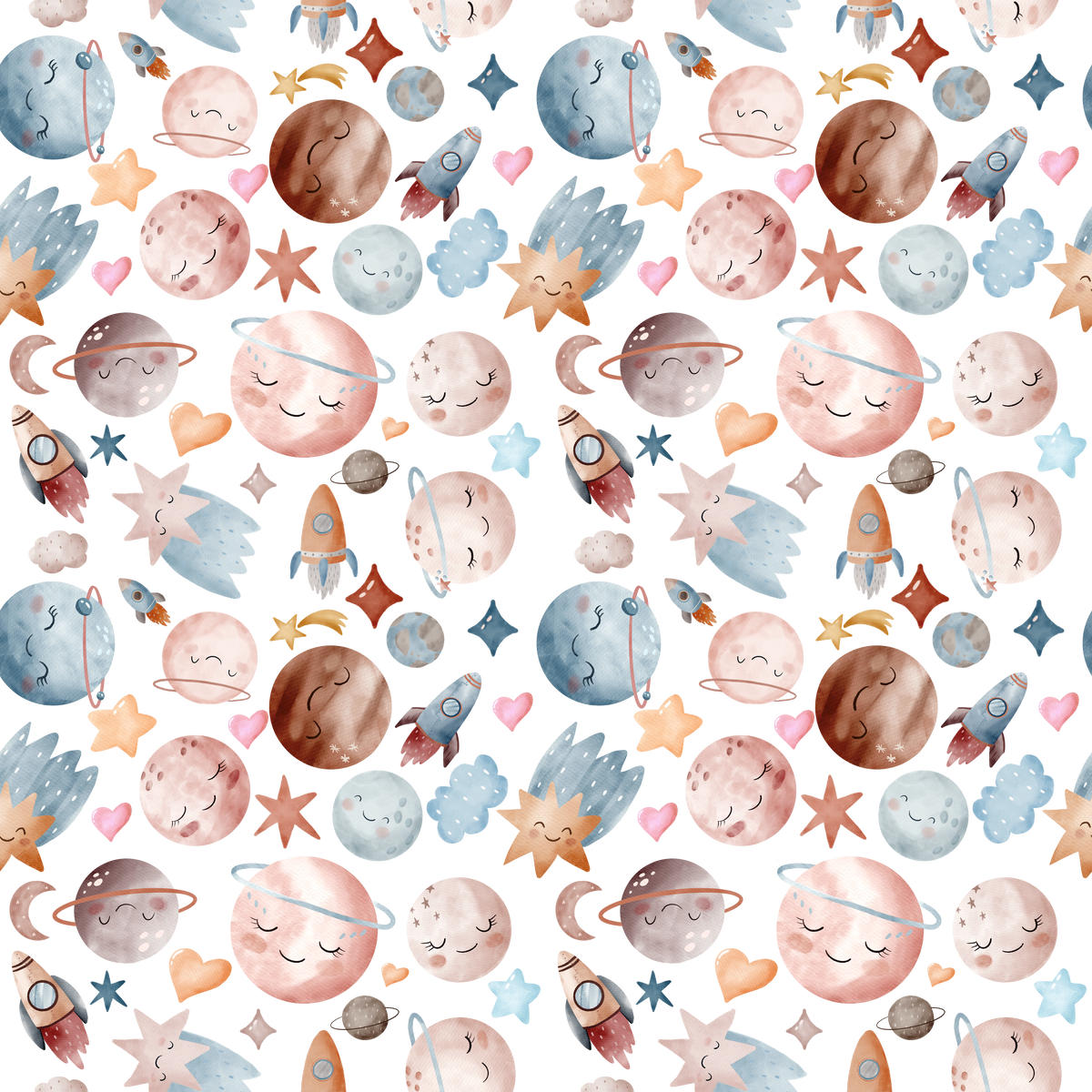 0.5mm Clear PVC - Cute Planets