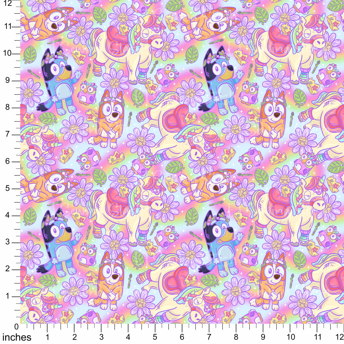 Cotton Twill - Pastel Whimsical Heeler Pups - By the Yard