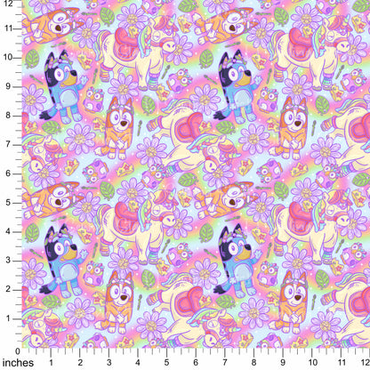 Cotton Twill - Pastel Whimsical Heeler Pups - By the Yard