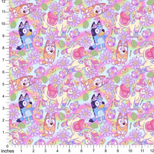 Cotton Twill - Pastel Whimsical Heeler Pups - By the Yard