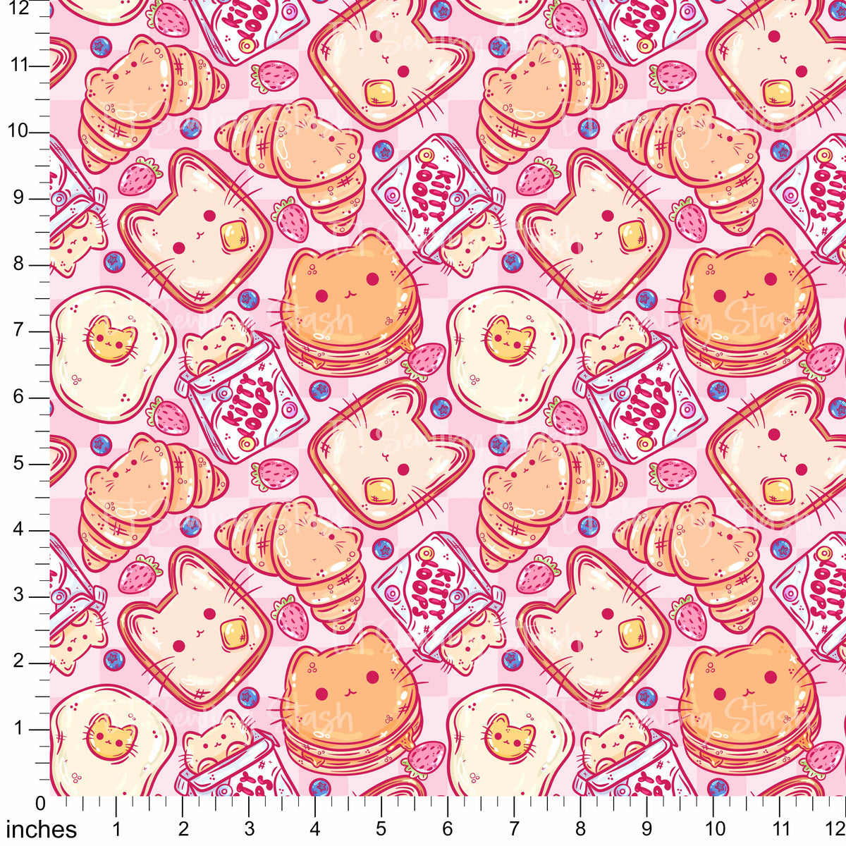 Cotton Twill - Cat Breakfast - 1 metre Pre-cut
