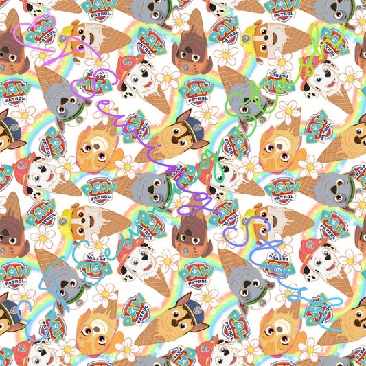 0.5mm Clear PVC - Patrolling Pups Ice Cream (Rainbow)