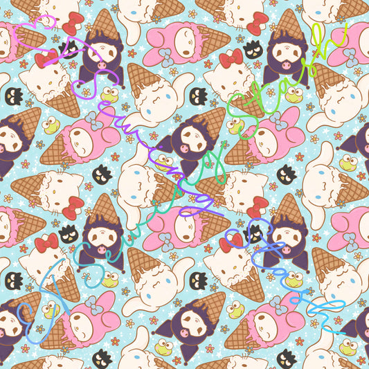 Printed Jelly Vinyl - Japanese Cat & Friends Ice Cream (Blue)
