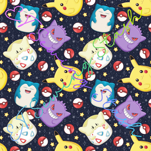 0.8mm Cross-grained Vinyl - Squishies - Pocket Monsters (Dark Blue)