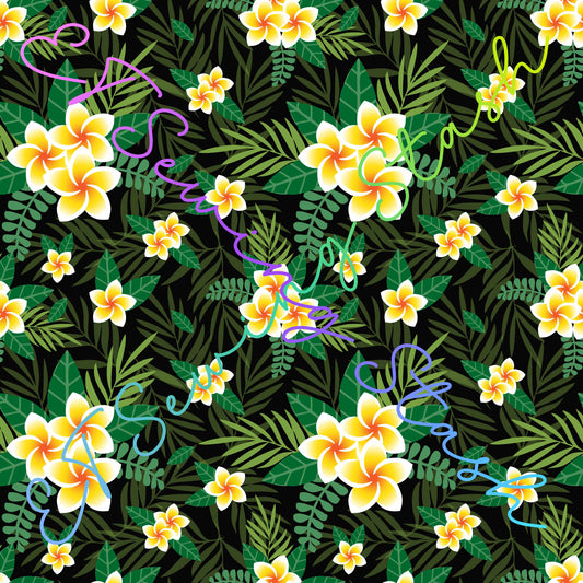 Cotton Lycra - Frangipani (Palm Leaves) - By the yard