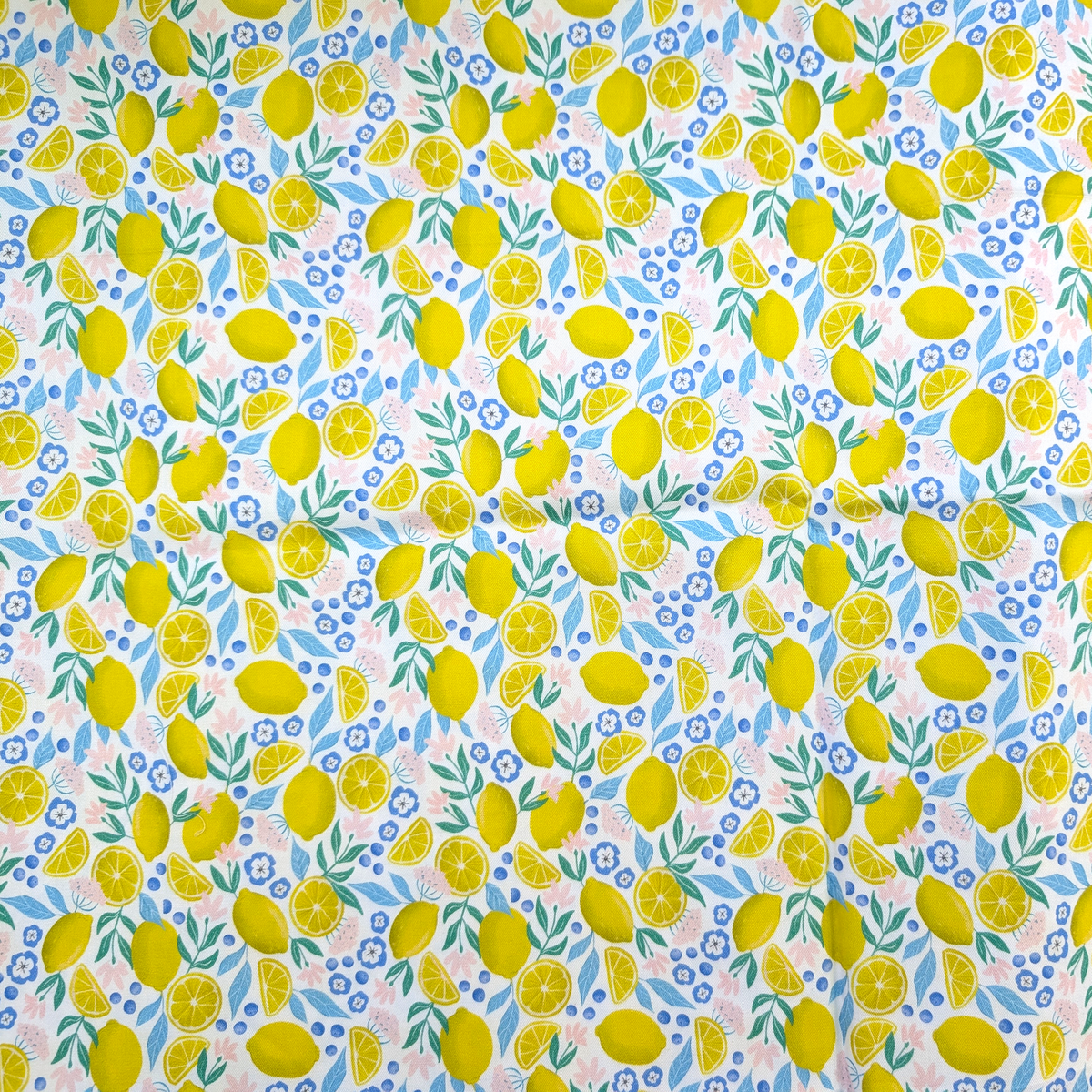Cotton Twill - Summer Lemons (Toss-White) - 1 metre Pre-cut