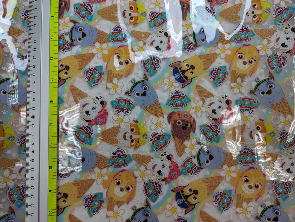 0.5mm Clear PVC - Patrolling Pups Ice Cream (Rainbow)