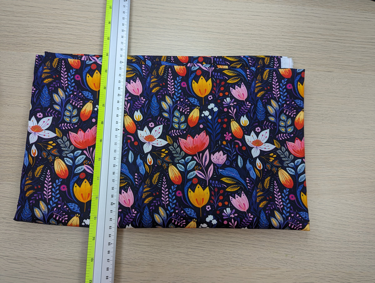 Cotton Twill - Gouache Painted Flowers - 1 yard Pre-cut