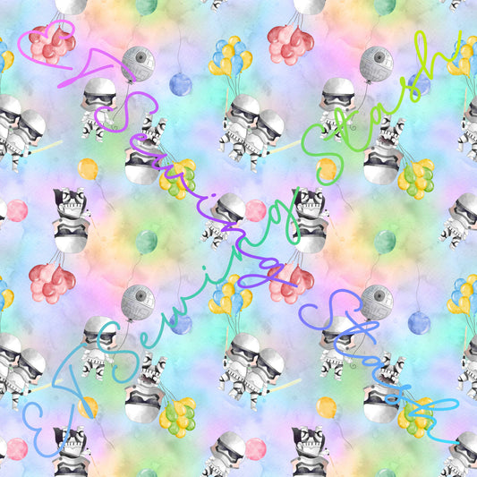Bamboo Lycra - Troopies (with Balloons) (Rainbow Watercolour) - By the yard